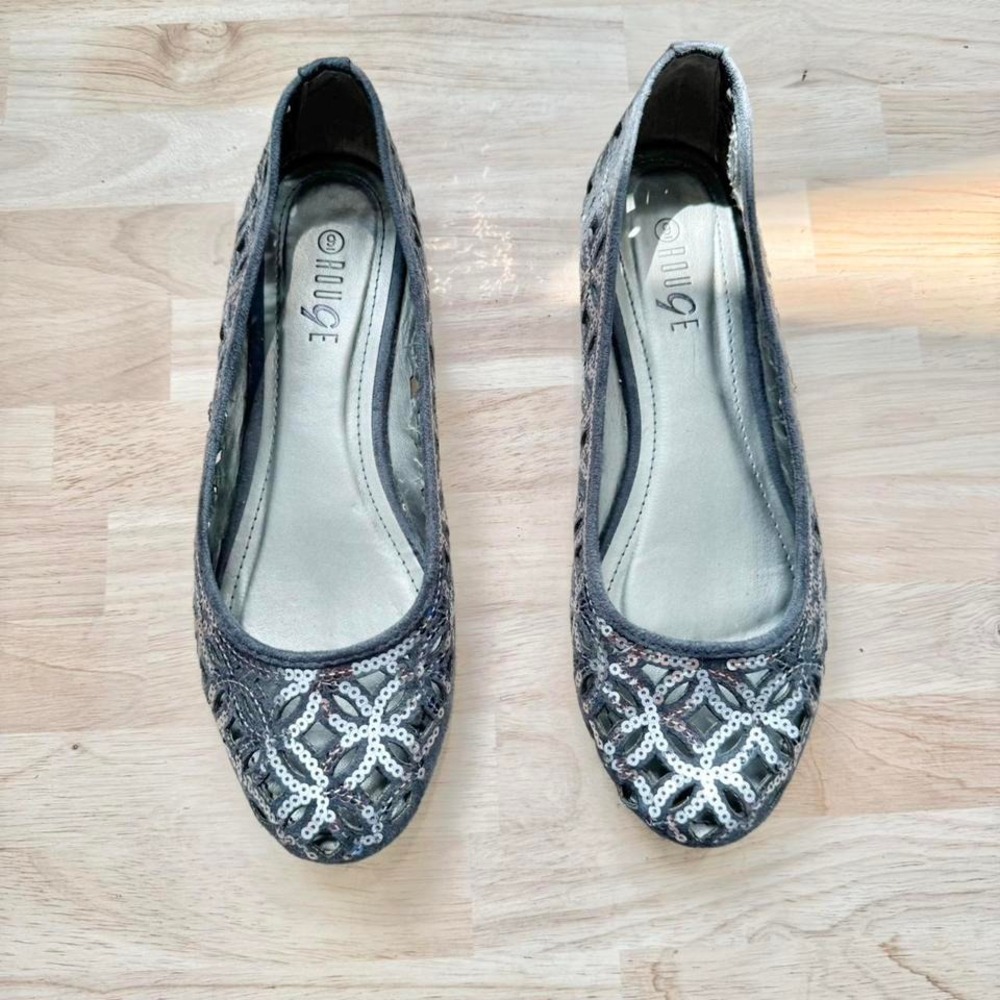 Sequin Cutout Ballet Flat‎ Silver Gray 9